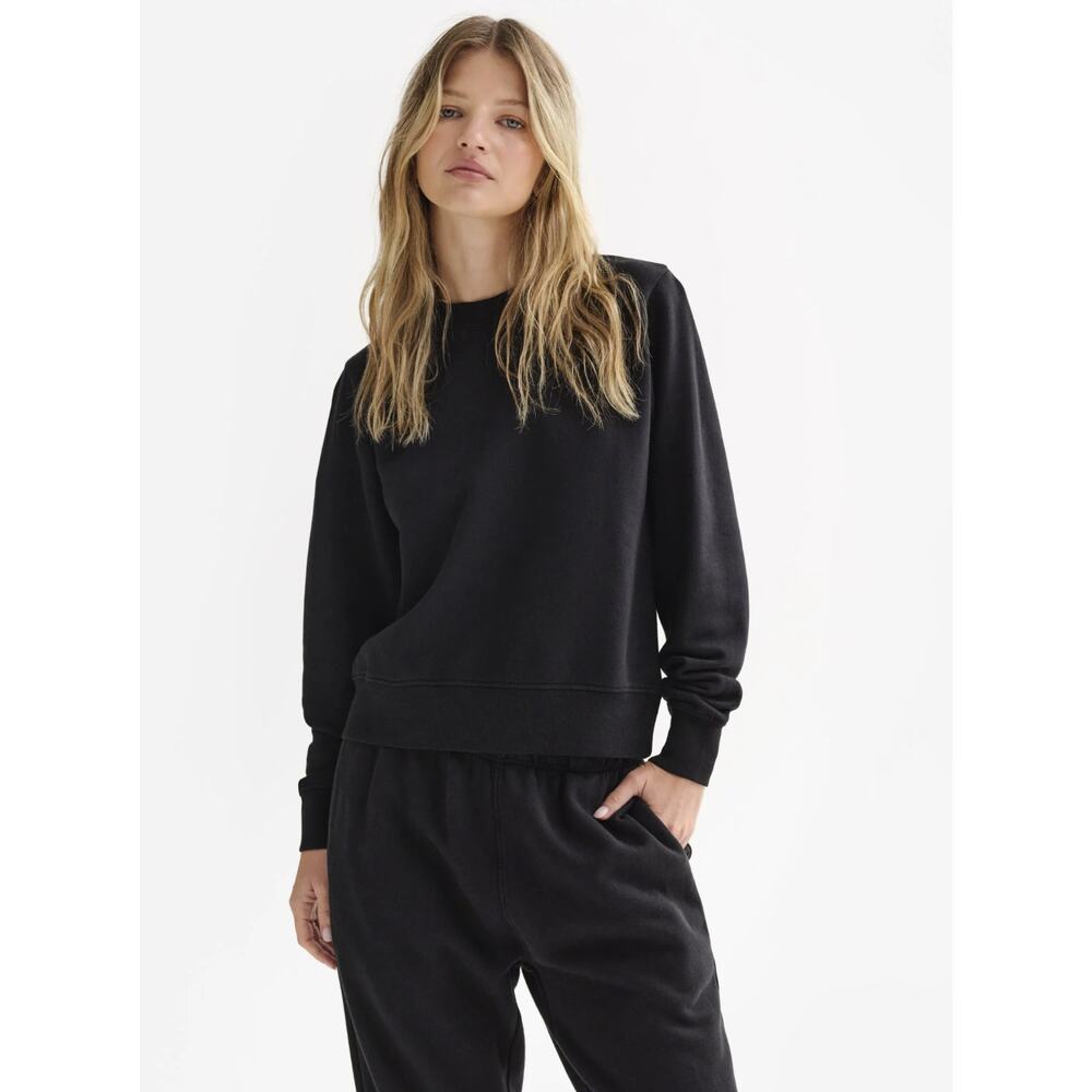 MATE the Label Organic Fleece Shrunken Crew Neck Sweatshirt Small Jet Black